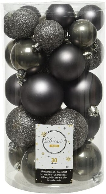 Kaemingk Shatterproof Baubles Pk 30 Assorted Sizes Warm Grey 9023079