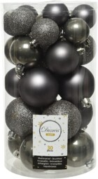 Kaemingk Shatterproof Baubles Pk 30 Assorted Sizes Warm Grey 9023079