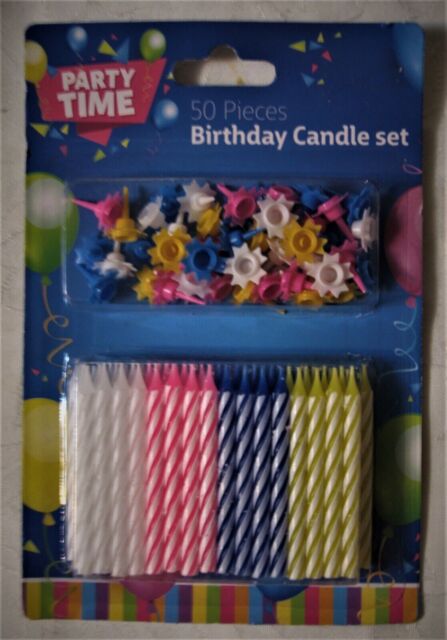 Pk 50 Traditional Coloured Birthday Cake Spiral Candle Set With Floral