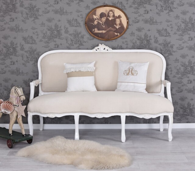 Salon Sofa Baroque Bench Vintage White Canape Couch Antique Brocante