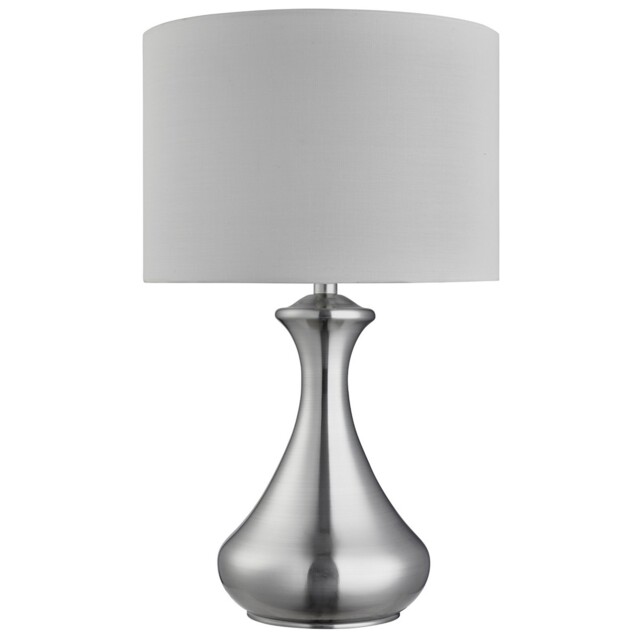 Satin Silver Touch Desk Table Lamp White Fabric Shade Bedside Home