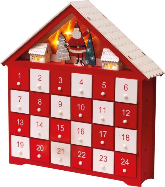 Christmas Advent Calendar Drawer Led Wooden Xmas Countdown Light Up