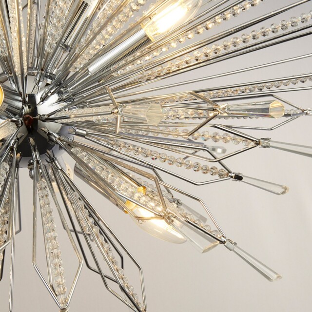 8 Lights Chrome Ceiling Fitting Pendant Light With Clear Glass Beaded