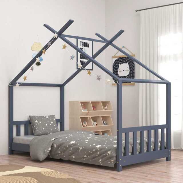 Kids Bed Frame Grey Solid Pine Wood 70x140 Cm Vidaxl