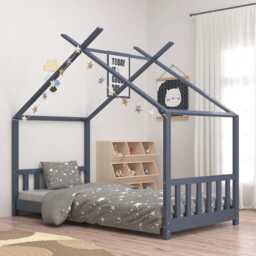 Kids Bed Frame Grey Solid Pine Wood 70x140 Cm Vidaxl