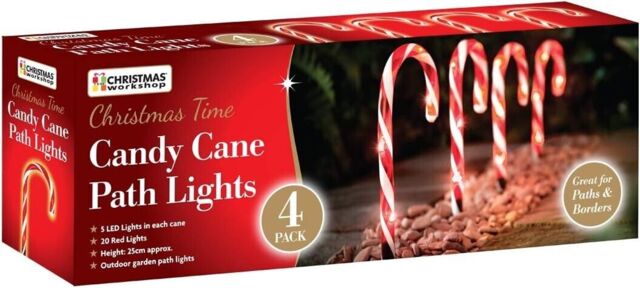 4pcs Outdoor Christmas Candy Cane Decorations Large Led 25cmtall Stake