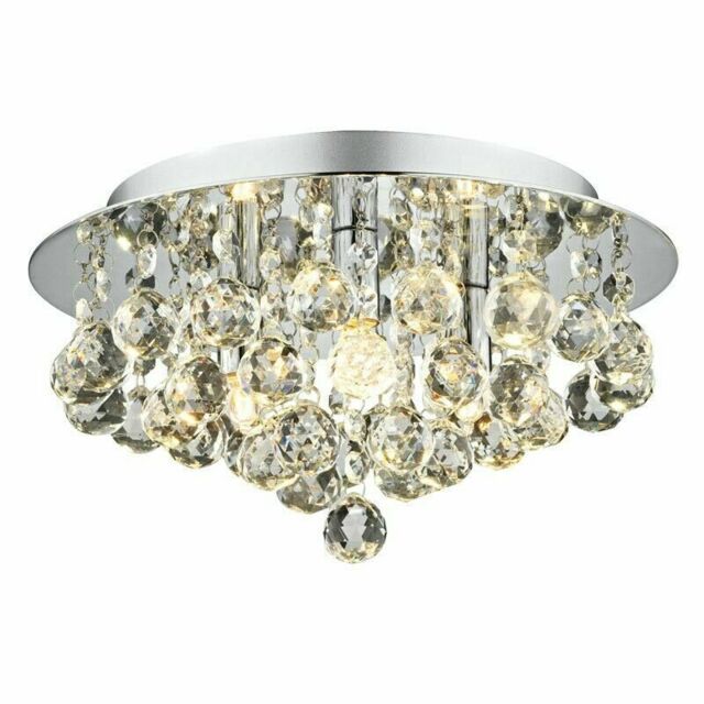 Searchlight 3 Light Flush Fitting Ceiling Light Droplets Chrome