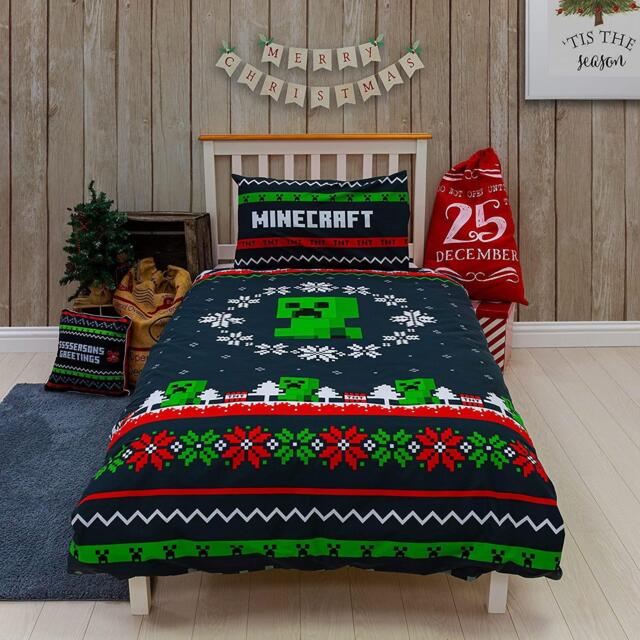 Minecraft Greetings Single Panel Duvet Reversible Christmas Bedding