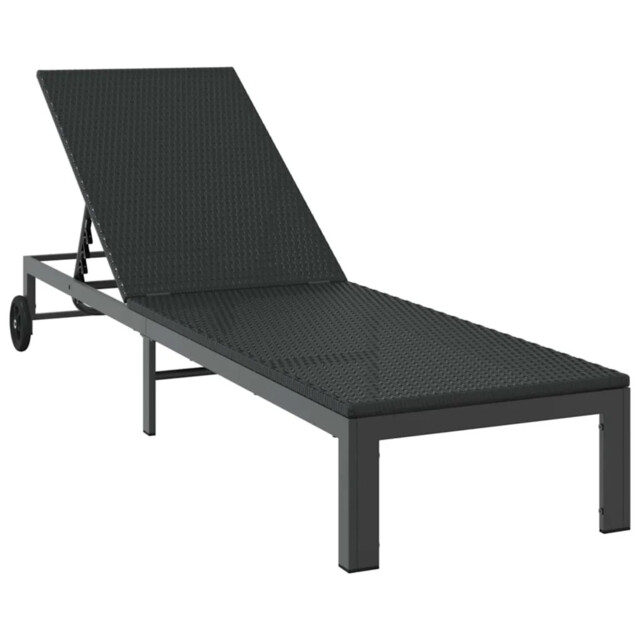 Sunbed Reclining With Wheel Poly Rattan Modern Outdoor Lounger Chair