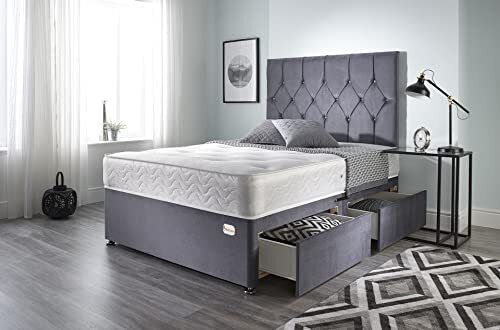 Ziggy Grey Plush Memory Foam Divan Bed Set With Mattress, 2 Drawers