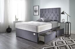 Ziggy Grey Plush Memory Foam Divan Bed Set With Mattress, 2 Drawers