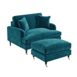 Teal Velvet Love Seat And Footstool - Payton Bun/pay003/84474