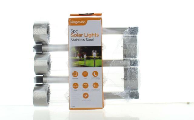 5pc Stainless Steel Solar Powered Post Bollard Lights Stake Path