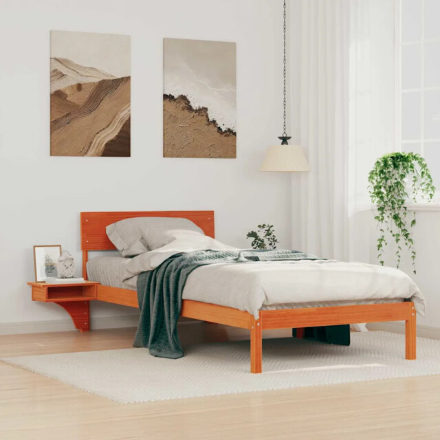 Bed Frame With Bedside Tables Wax Brown Solid Pine Wood Vidaxl