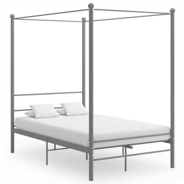 Canopy Bed Frame Grey Metal 120x200 Cm Vidaxl