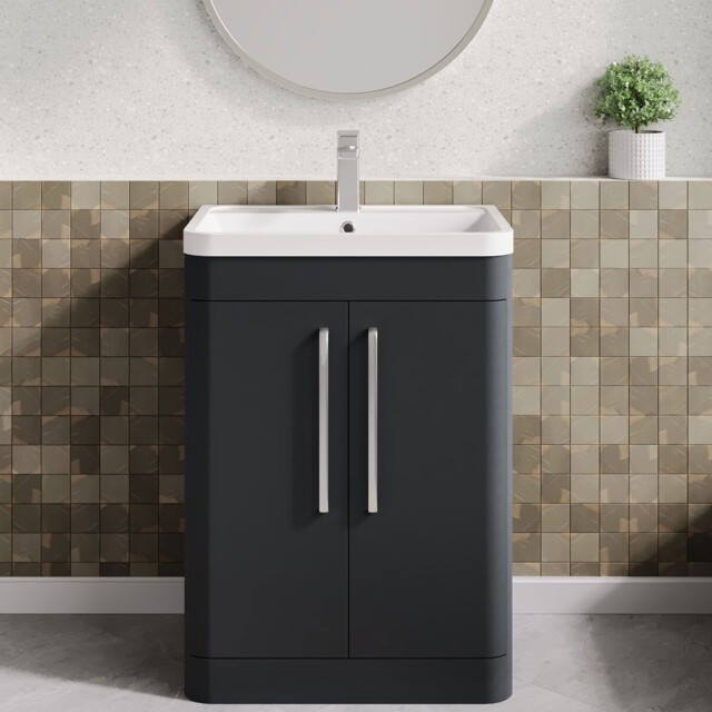 Nuie Parade 2-door Vanity Unit Polymarble Basin 600mm Satin Anthracite