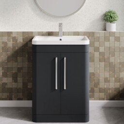 Nuie Parade 2-door Vanity Unit Polymarble Basin 600mm Satin Anthracite