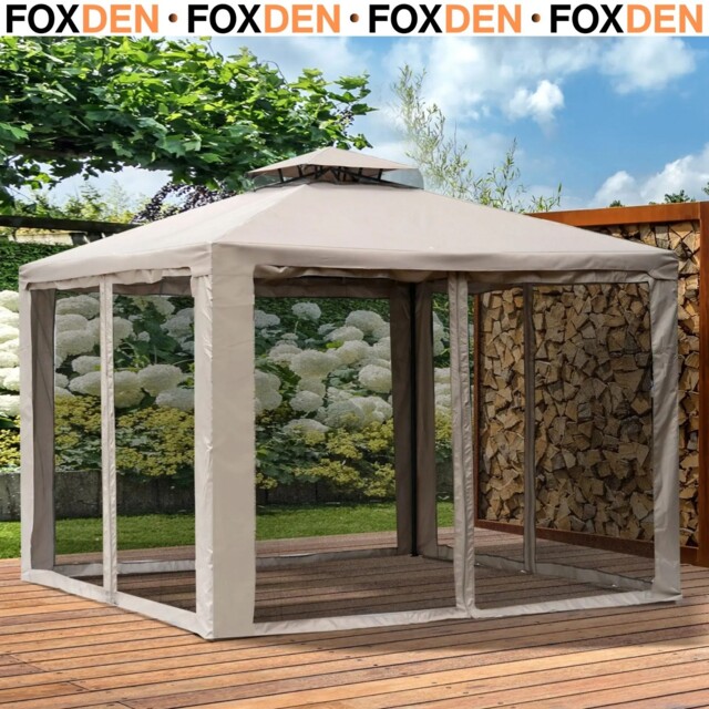 Metal Garden Gazebo Outdoor 2-tier Roof Marquee Party Tent Taup