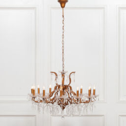 Gold 12 Branch French Style Shallow Cut Glass Chandelier