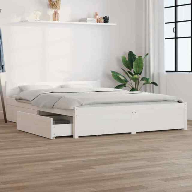 Bed Frame With Drawers White 140x190 Cm Vidaxl