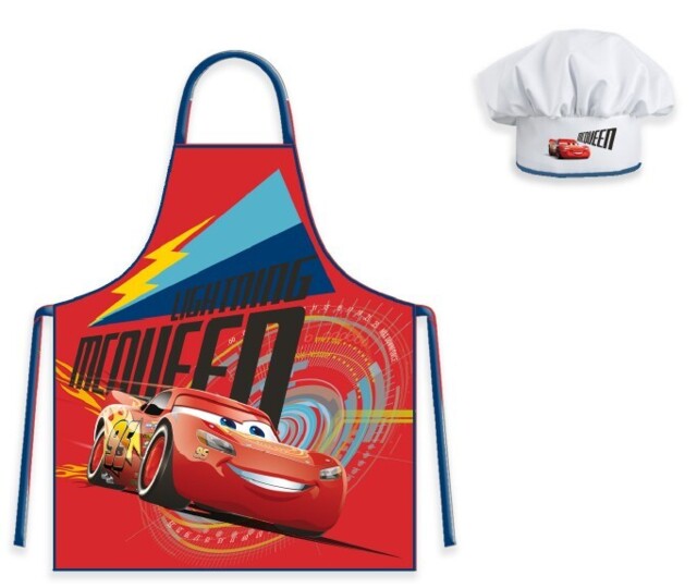 Disney Cars Lightning Mcqueen Apron And Chef's Hat Set Age 3-8 Years