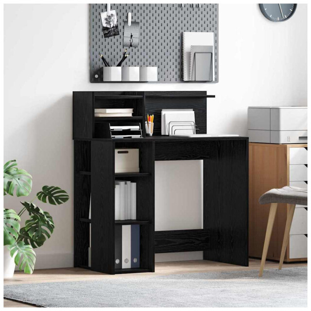 Writing Desk Black Oak 90x48cm Engineered Wood Shelf Modern Home