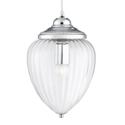 Pendant Light Chrome Metal Ribbed Glass Lantern Shade Ceiling Light