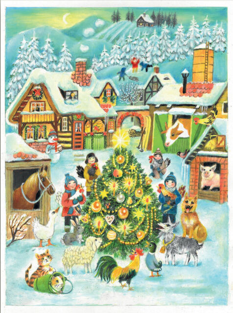 Traditional German Large 355x265 Advent Calendar - Glitter &