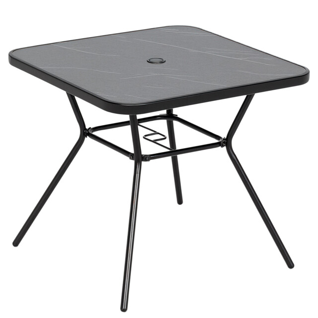 Outsunny Faux-marbled Patio Table With Umbrella Hole Steel Frame For