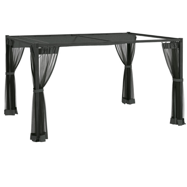 Outsunny 3x4m Pergola Dark Grey Retractable Roof With Netting Garden
