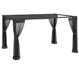 Outsunny 3x4m Pergola Dark Grey Retractable Roof With Netting Garden