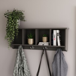 Hallway Coat Wall Rack Storage Unit Shelf Holder Jacket Grey Kempton