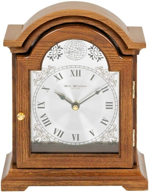 Mantel Clock William Widdop Broken Arch Wooden Roman Numerals 24cm