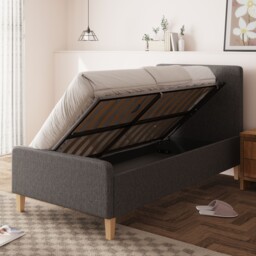 Single Fabric Ottoman Bed Side Lift Up 3ft Solid Base Dark Grey