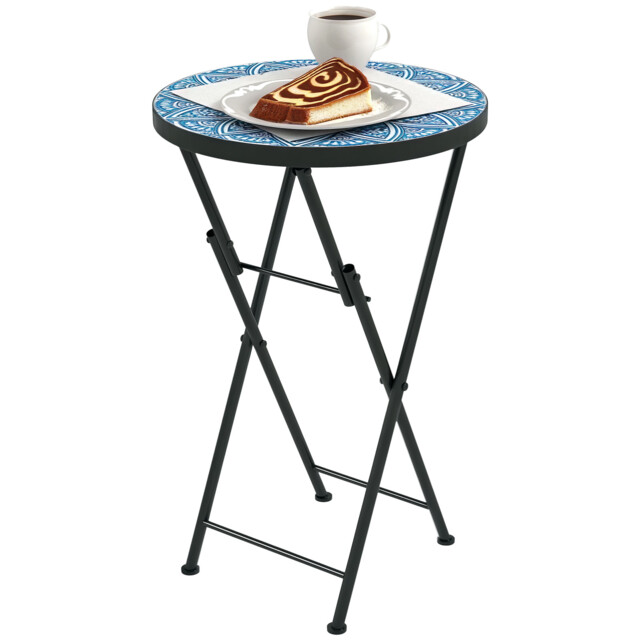 Outsunny Mosaic Garden Table, 35.5cm Folding Coffee Table, Blue