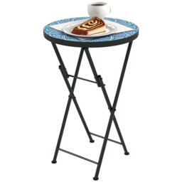 Outsunny Mosaic Garden Table, 35.5cm Folding Coffee Table, Blue