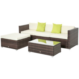 5-piece Rattan Sofa Set Brown Cushioned Pe Wicker Outdoor Sectional