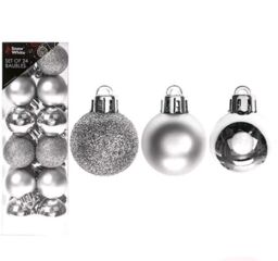 24 Pack 3cm Silver Christmas Tree Ornaments Hanging Baubles Xmas Decor