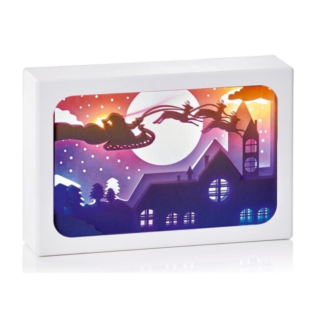 Christmas Santa Reindeers Paper Diorama Rooftop Scene Lit Up 16x11cm