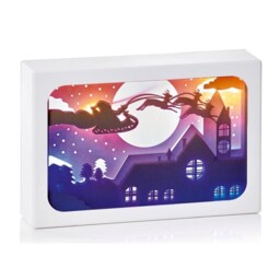 Christmas Santa Reindeers Paper Diorama Rooftop Scene Lit Up 16x11cm