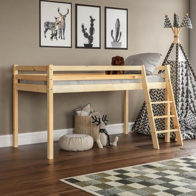 Bunk Bed Triple Sleeper Cabin Loft Bed Solid Wood Frame Desk Kids