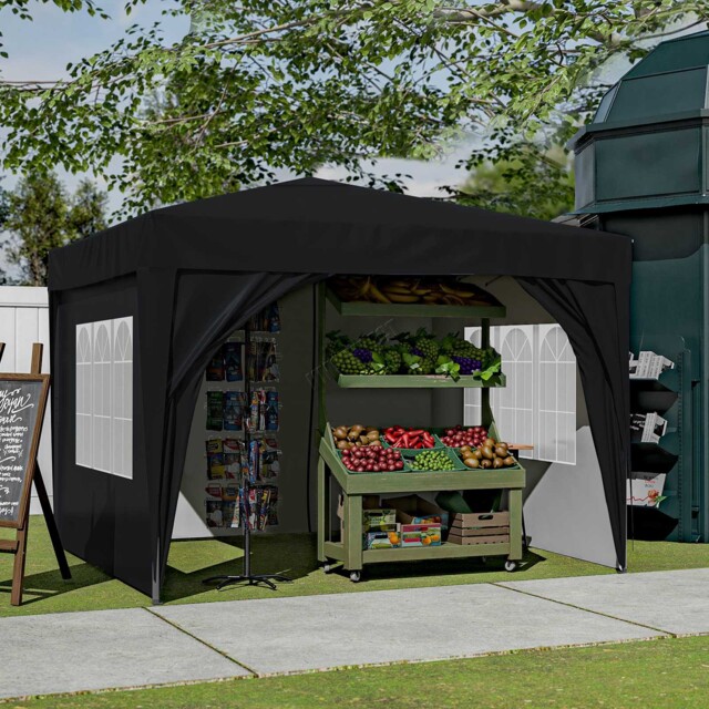 Pop Up Gazebo 3x3m Awning Canopy Party Tent Marquee 4 Sides Garden
