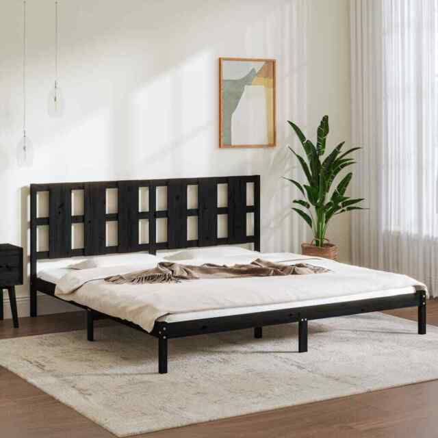 Bed Frame Black Solid Wood Pine 200x200 Cm Vidaxl