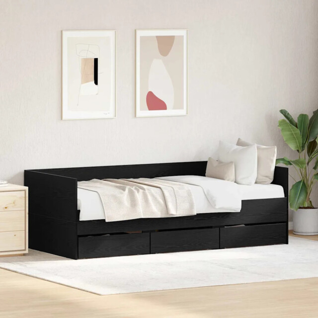 Daybed Frame With Drawers Black Oak 90 X 190 Cm Engineered Wood Vidaxl