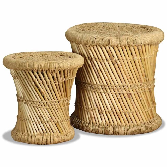 Stool Set 2 Pieces Bamboo Jute Dining Room Kitchen Furniture Seat Bar