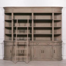Classical Extra Large Double Bookcase White Cedar Wooden With Ladder