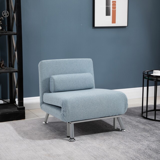 Sofa Bed Folding Chair Bed W/ Metal Frame Padding Pillow Blue, Silver