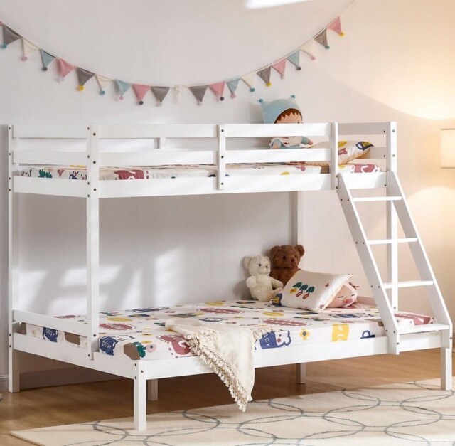 Bunk Bed Triple Sleeper Loft Cabin Bed Solid Wood Frame Kids Ladder