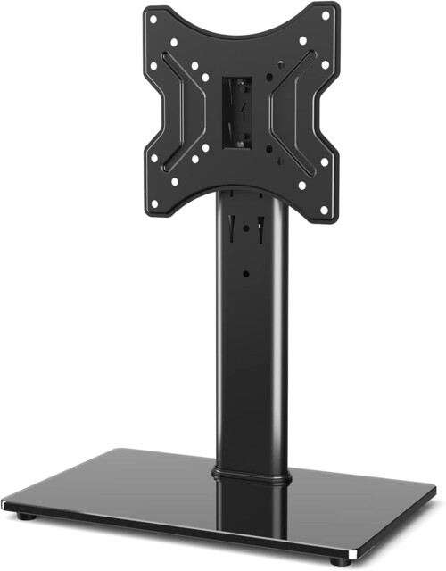 "Tempered Glass & Steel Swivel Tv Stand For 23-43"" Tvs, Neat Cable"