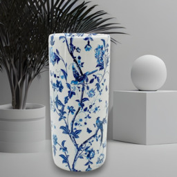 Umbrella Stand Ceramic Round Walking Stick Tall Blue And White Pattern